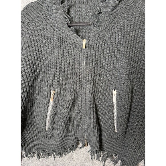 Manière De Voir Black Distressed Knit Zip Up Hoodie Cardigan Size M Streetwear - Picture 4 of 8